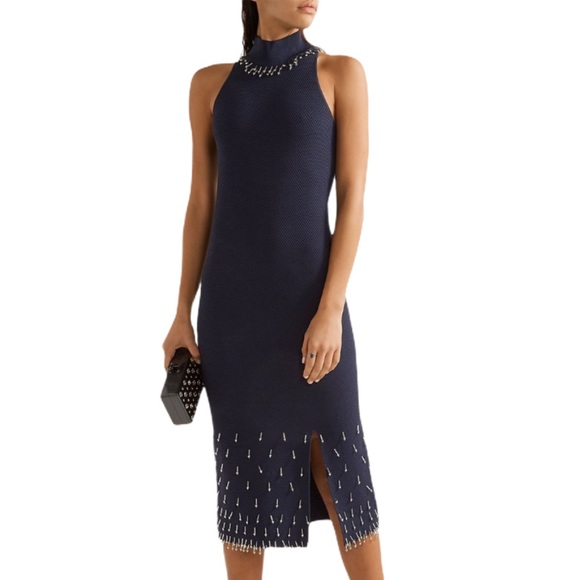 Jonathan Simkhai Beaded Navy Blue Dress Small - Picture 2 of 11